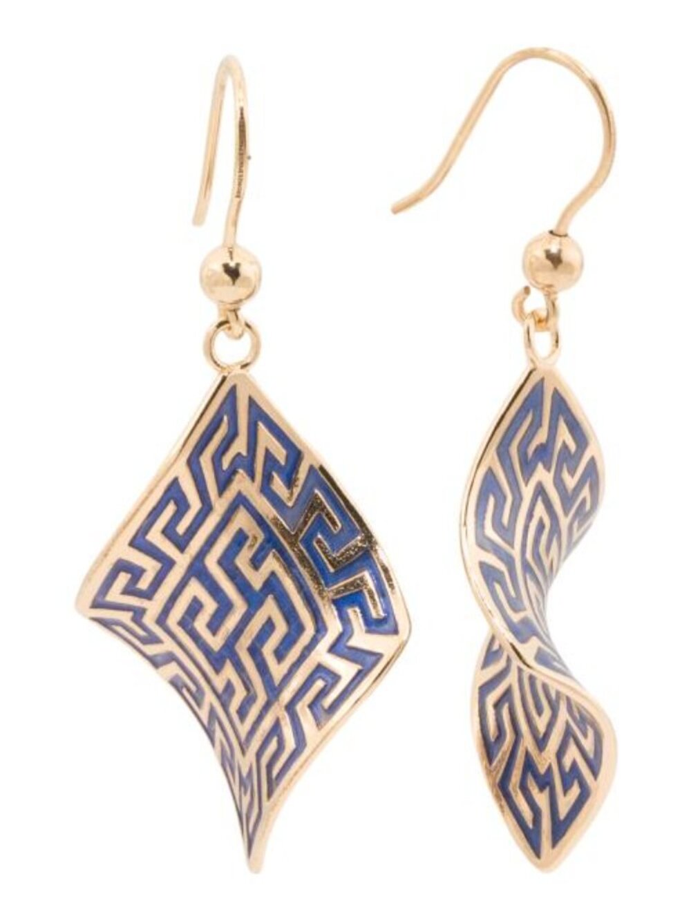 MIA FIORE Made In Italy 18kt Gold Plated Blue Enamel Greek Key Earrings